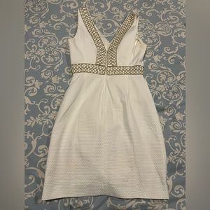 LILLY PULITZER Dress Women Cotton White & Gold Lined Style 20051 Size 00